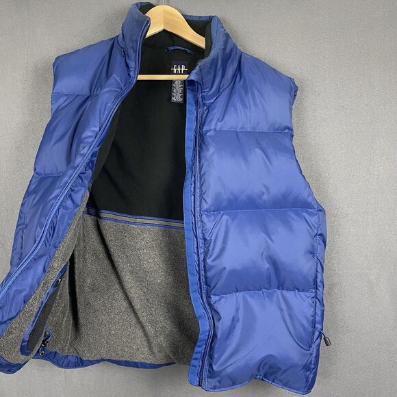 Gap Vest Men Small Blue Down Filled Puffer Zip Out Hood Pockets Gorpcore - Picture 13 of 16